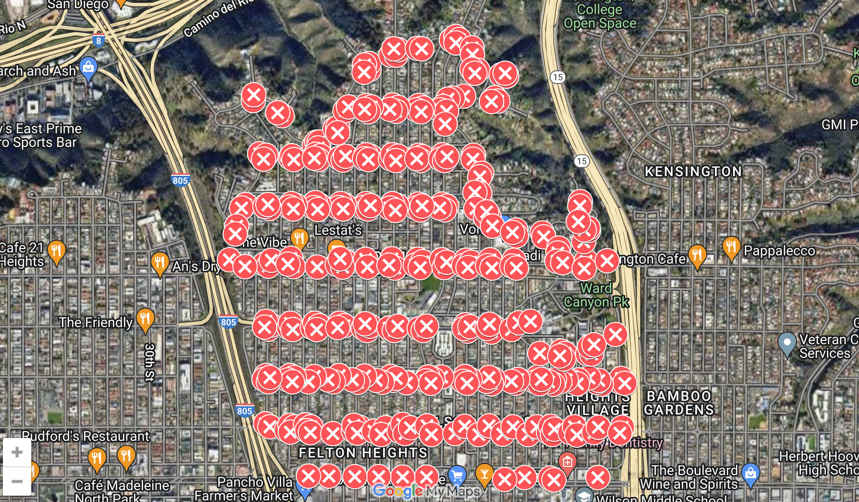 Satellite view of parking spots affected by AB413