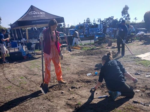 Volunteers removing stones